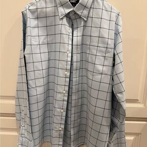 Lands' End Light Blue Grid Pattern Shirt